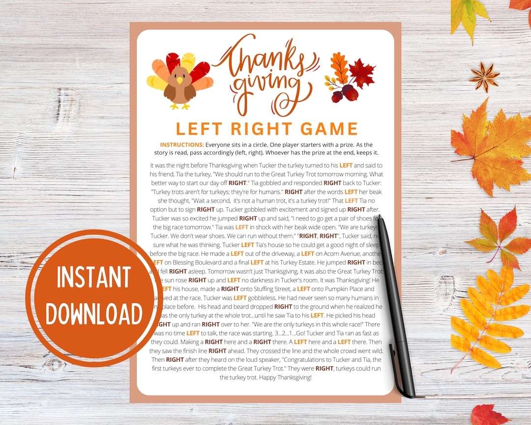 Thanksgiving Left Right Game Thanksgiving Game Thanksgiving Games Adults Kids Thanksgiving Right Left Pass The Prize Printable Etsy