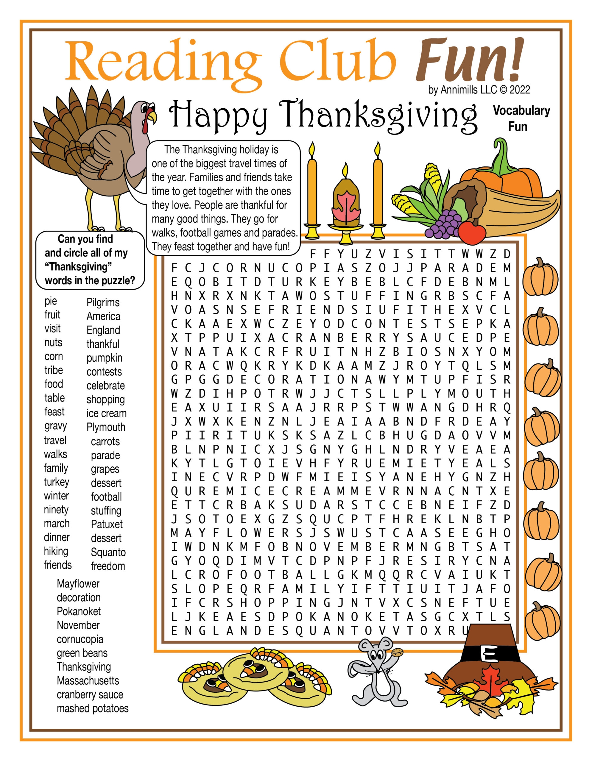 Free Printable Word Search Thanksgiving