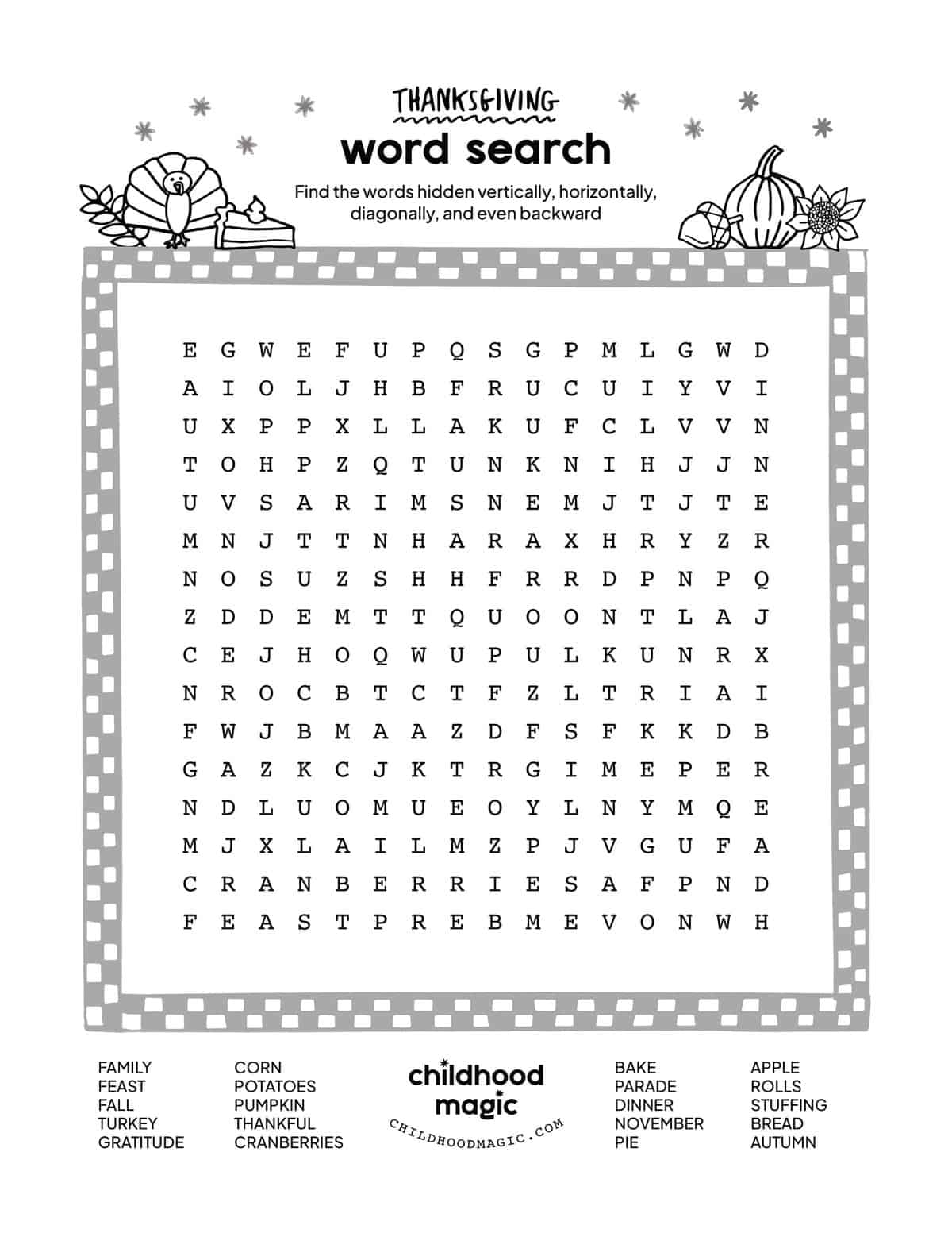 Free Thanksgiving Word Search Printables