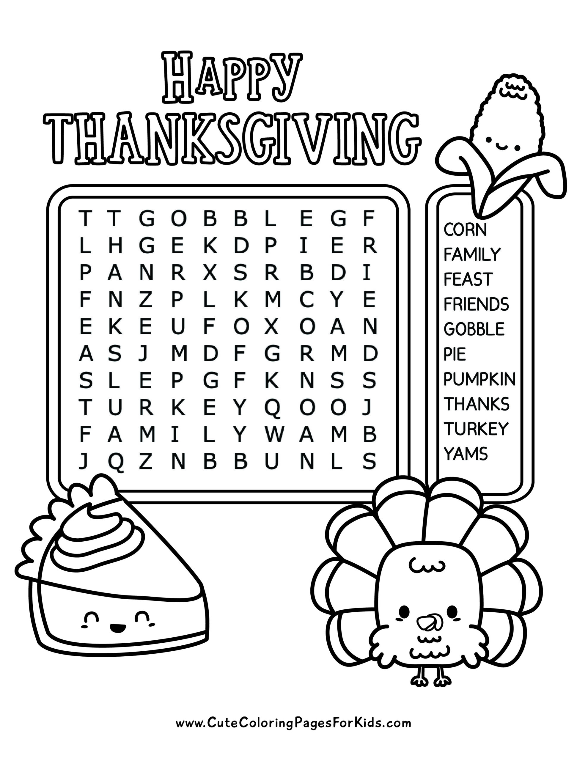 Free Thanksgiving Word Search Printable