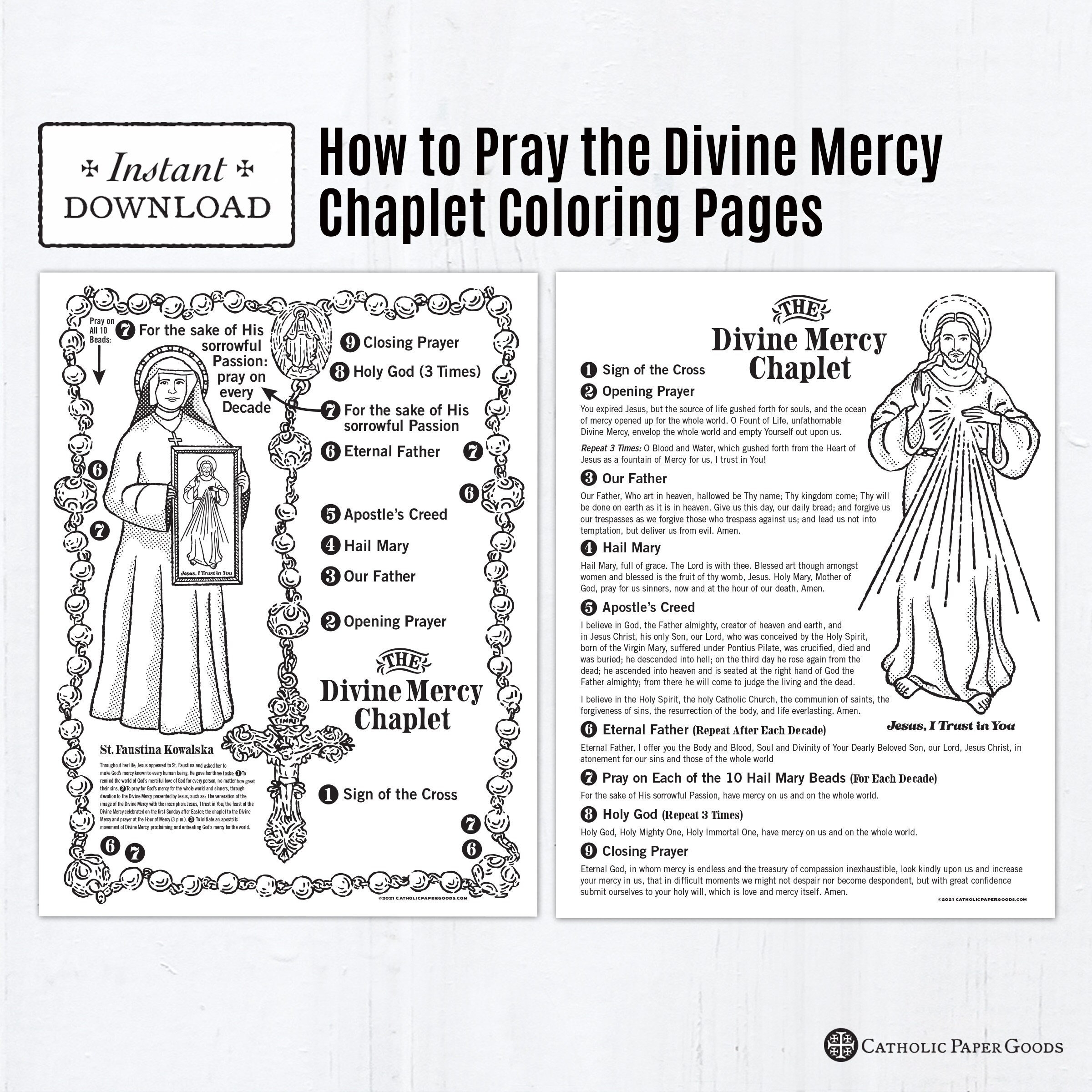 The Divine Mercy Chaplet Catholic Coloring Pages Catholic Prayers 2 Printable Coloring Pages Digital PDF