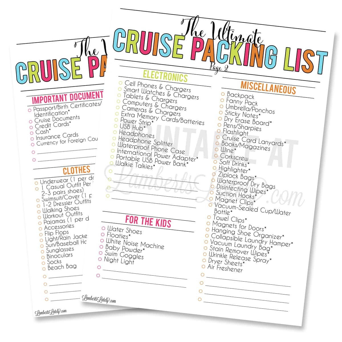 The Ultimate Cruise Packing List Free Printable PDFs Lamberts 