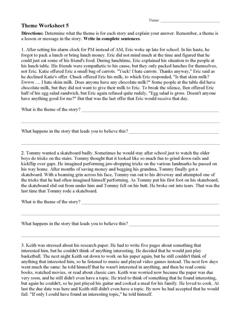 Theme Worksheets Ereading Worksheets