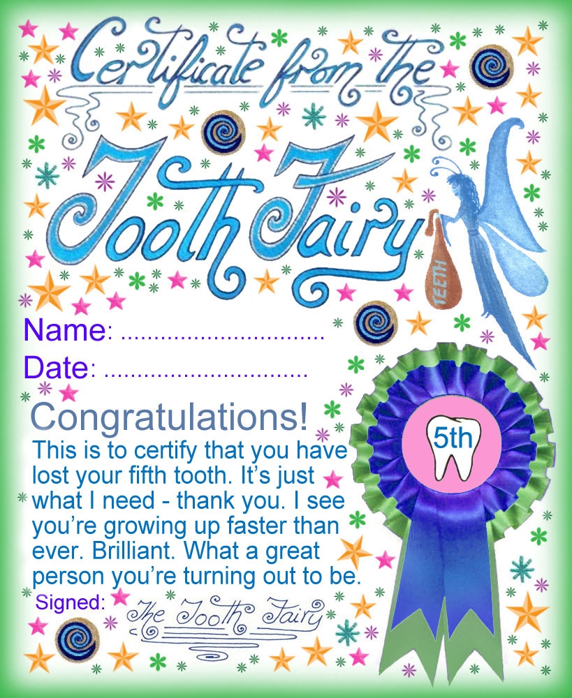 Tooth Fairy Certificate Award For Losing Your Fifth Tooth Rooftop Post Printables