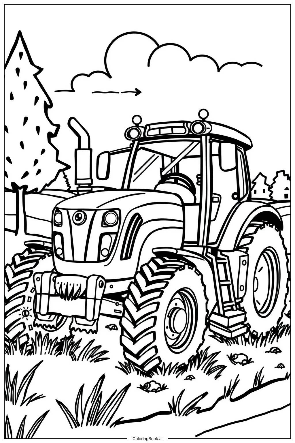 Tractor Farm Morning Coloring Page Free PDFu0026PNG Printable 