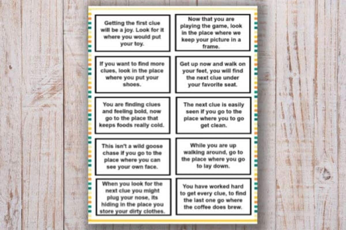 Free Printable Treasure Hunt Clues