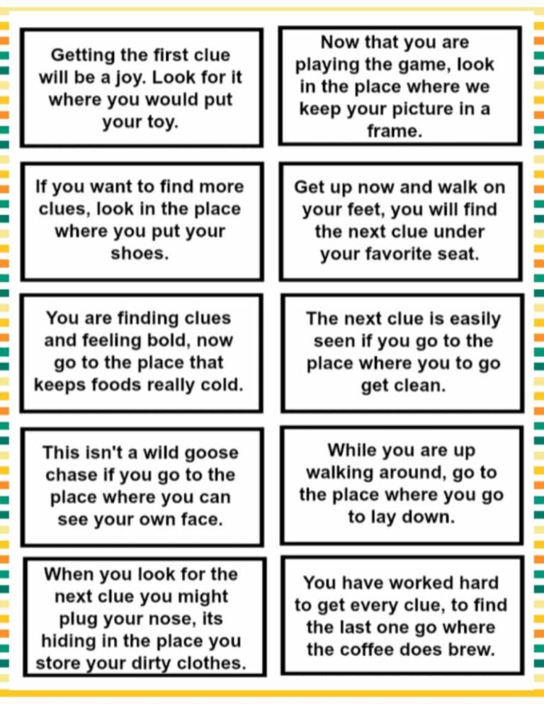 Treasure Hunt Clues For Kids Worksheets Library