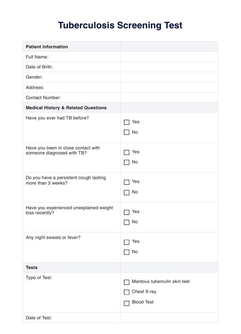 Tuberculosis Screening TB Test U0026 Example Free PDF Download