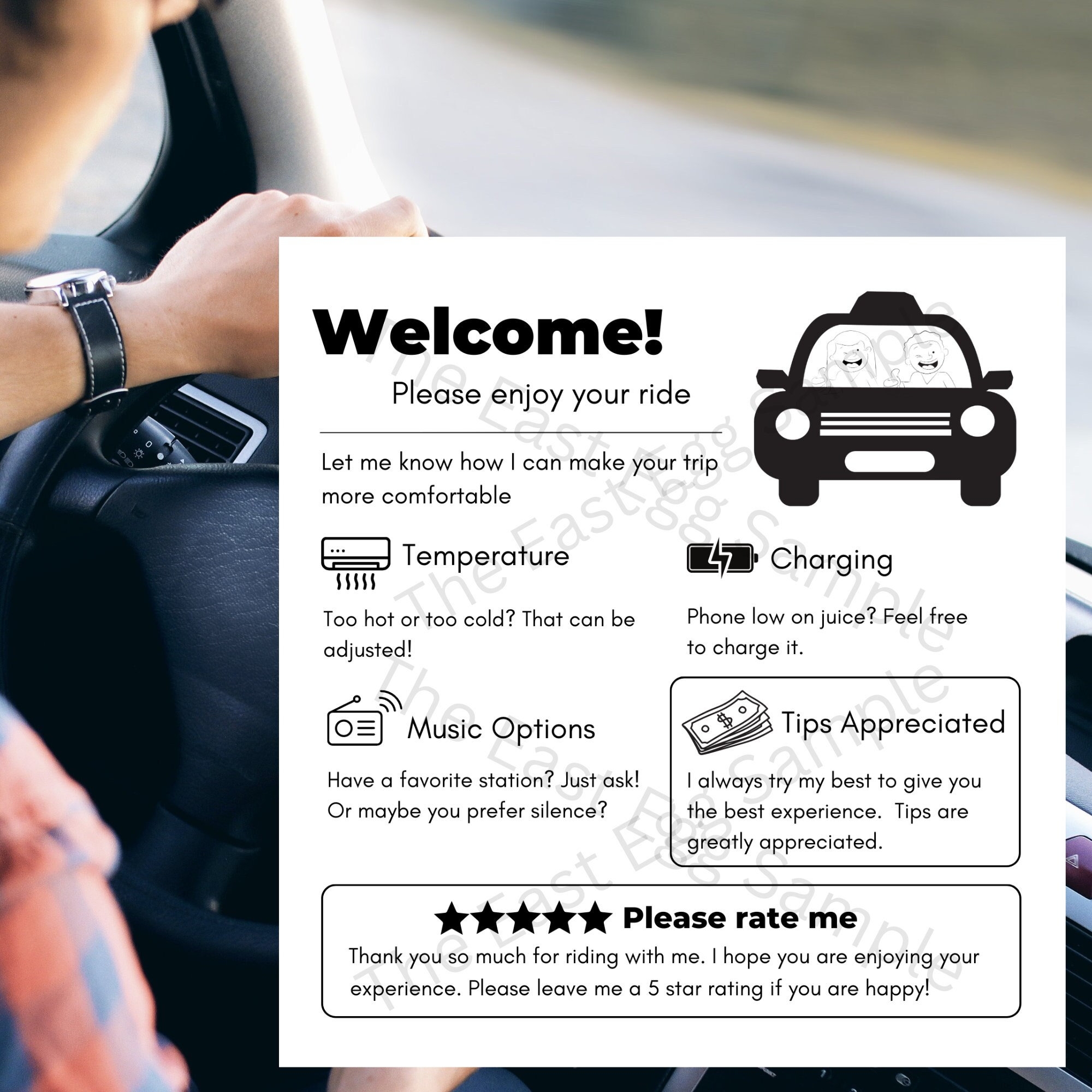 Uber Lyft Taxi Rideshare Sign Printable Editable Sign Uber Tip 