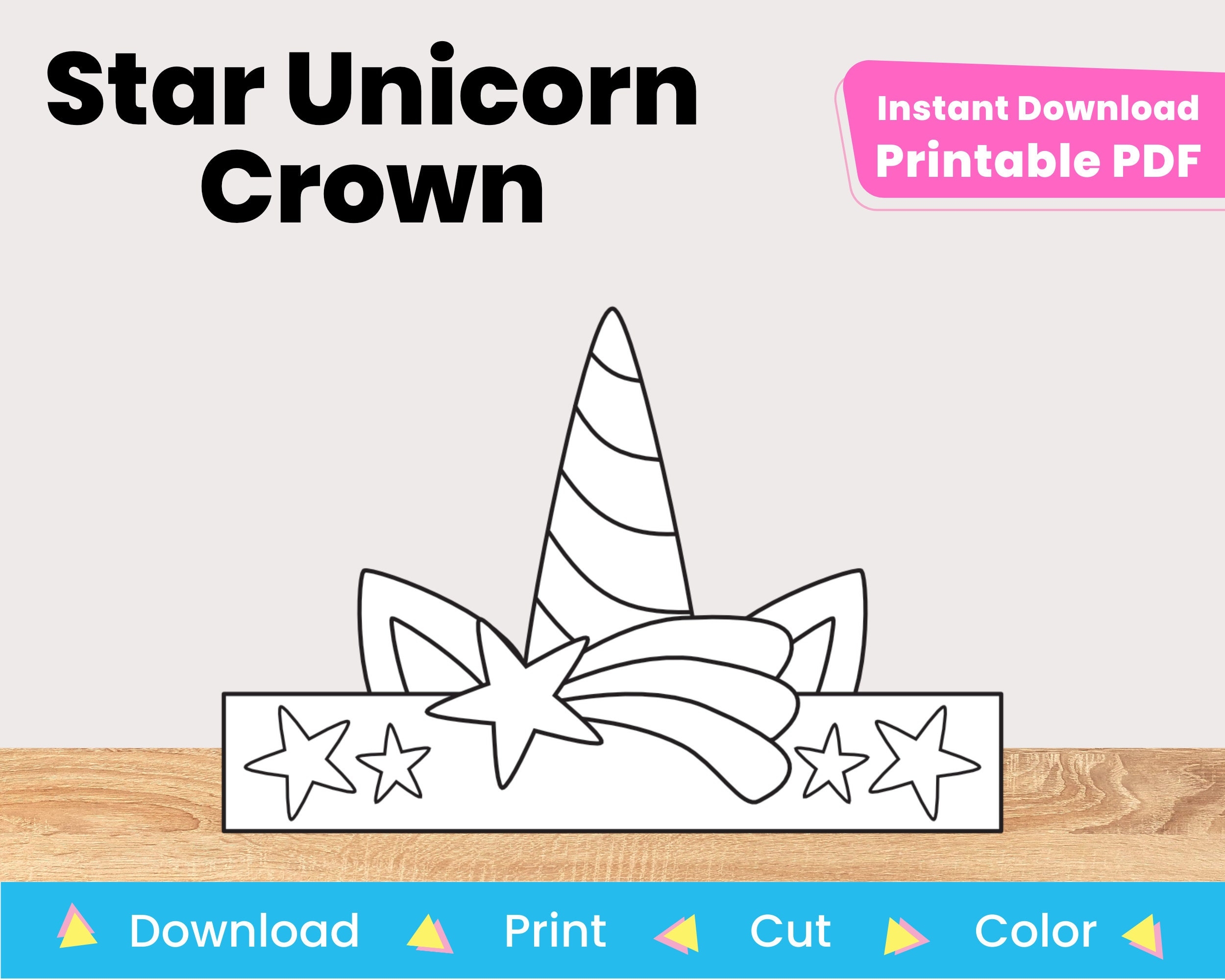 Unicorn Birthday Crown Printable Template DIY Kids Craft Project 
