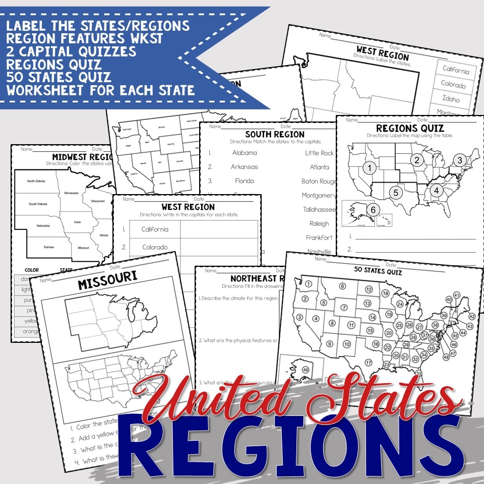 United States Regions Worksheets And Printables Homeschool 