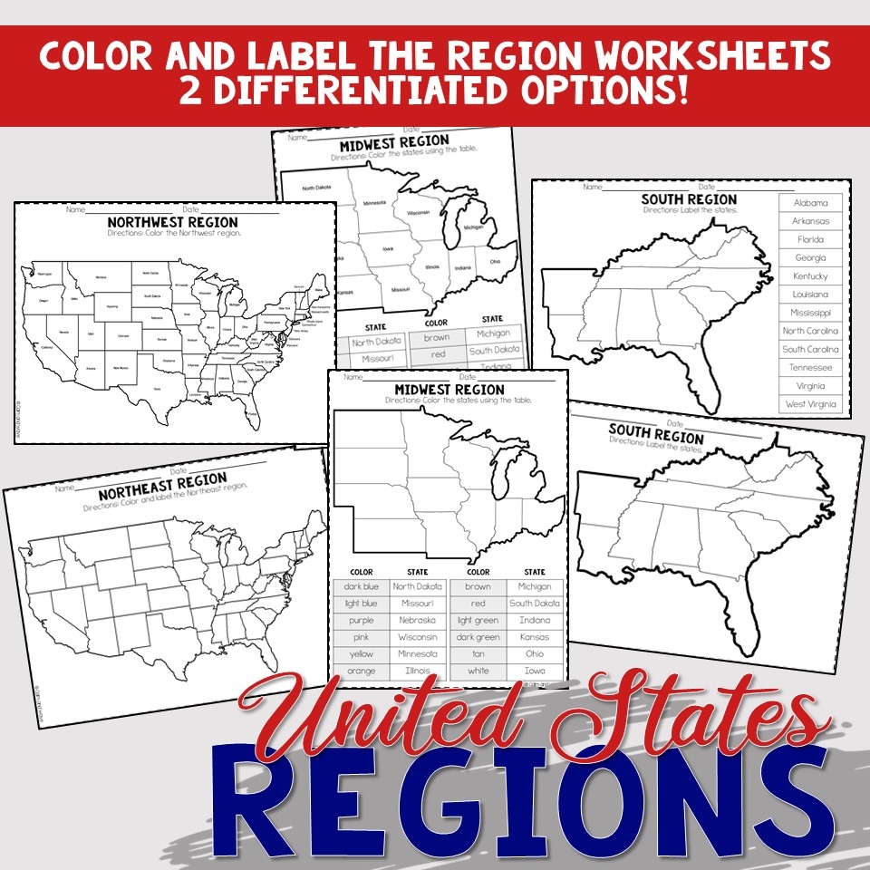 United States Regions Worksheets And Printables Homeschool 
