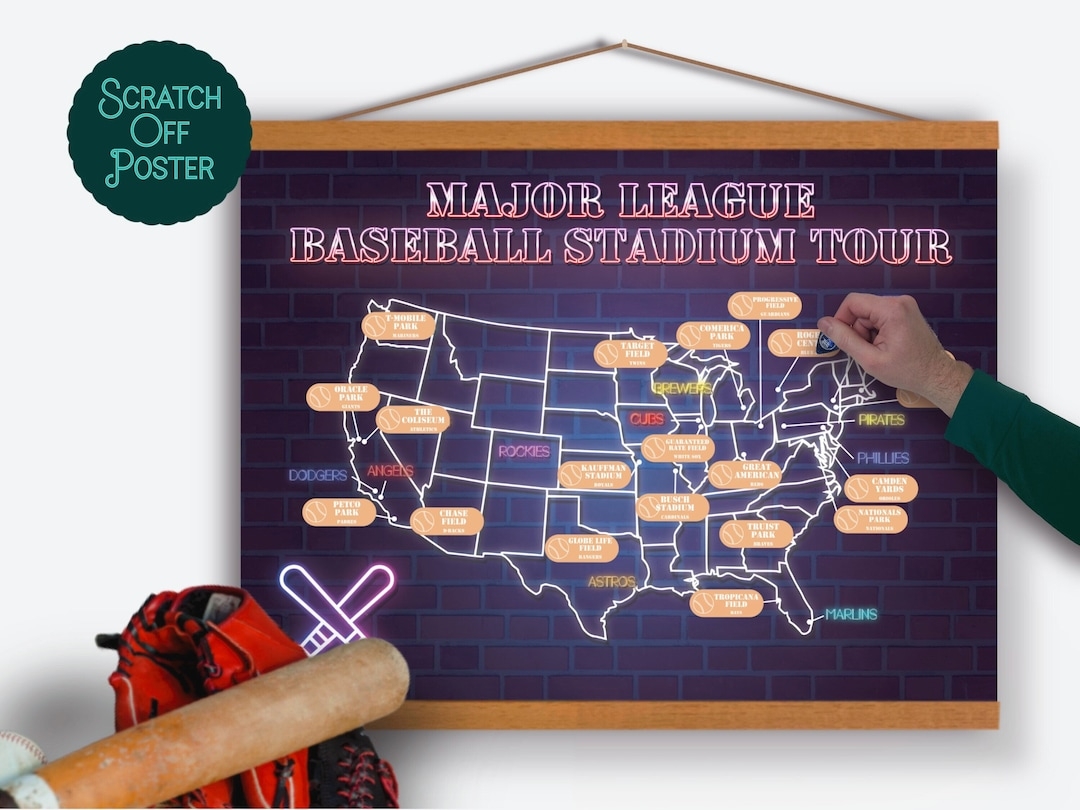 US Baseball Stadiums Scratch Off Map Baseball Stadium Tour MLB Stadiums Map Major League Stadium Tracker Ballpark Scratch Off Gifts Etsy