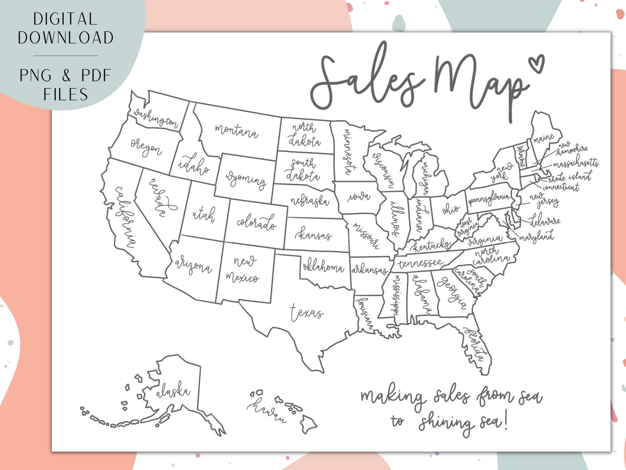 US Sales Map For Small Business Printable Sales Map Map Coloring Sheet Sales Map For Procreate