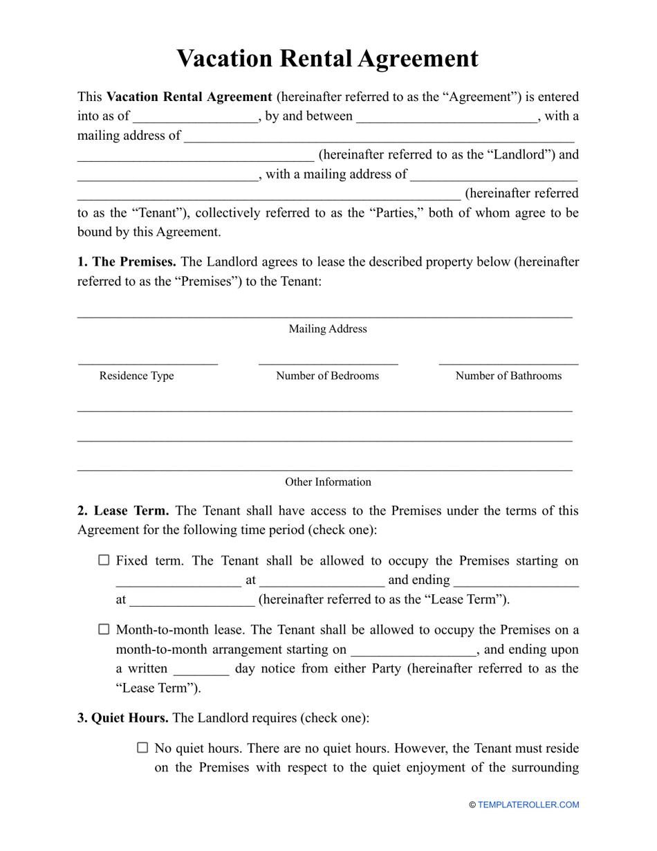 Vacation Rental Agreement Template Fill Out Sign Online And Download PDF Templateroller