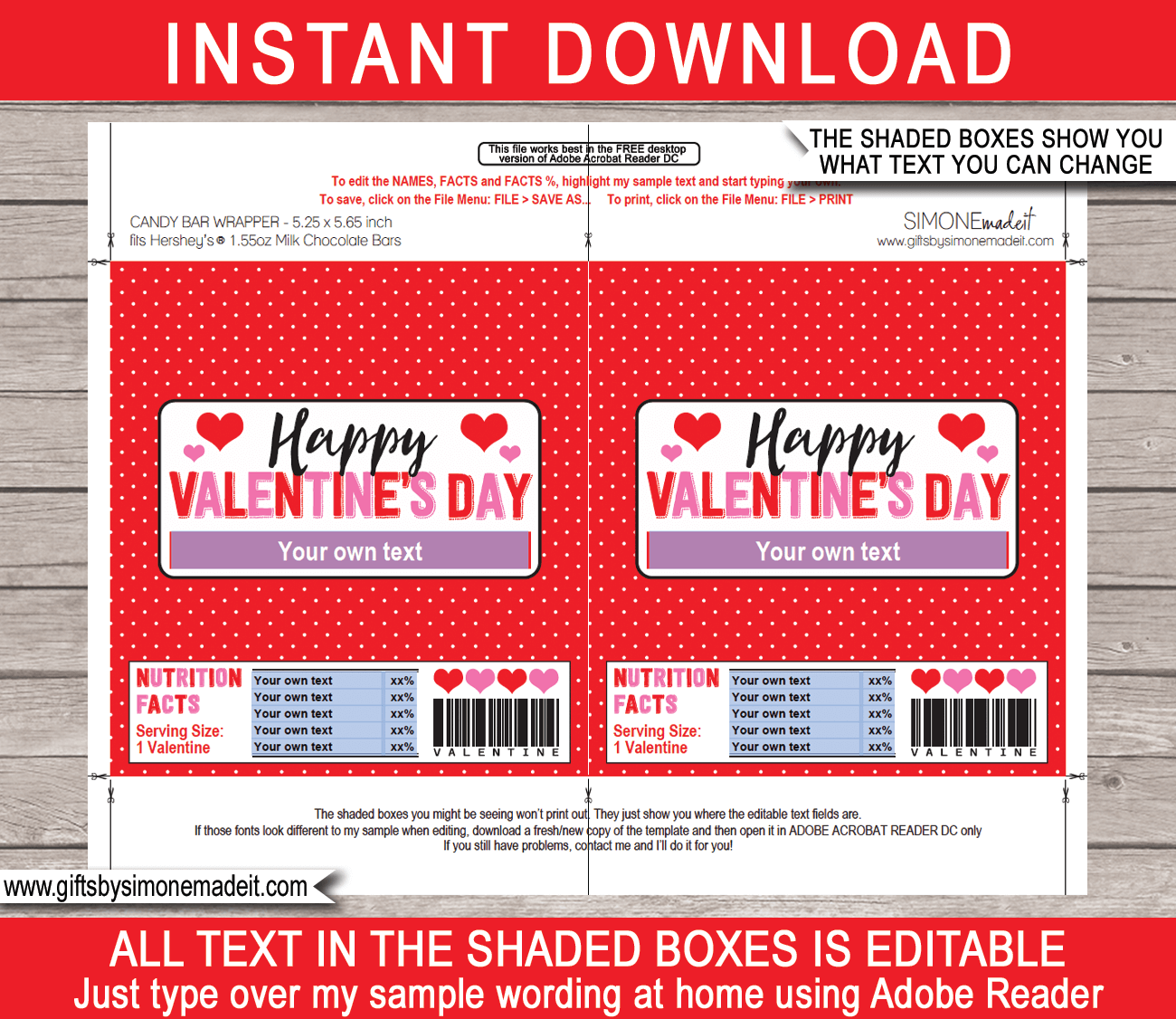 Valentine Candy Bar Wrappers 1 55oz Hersheys Red Polkadot