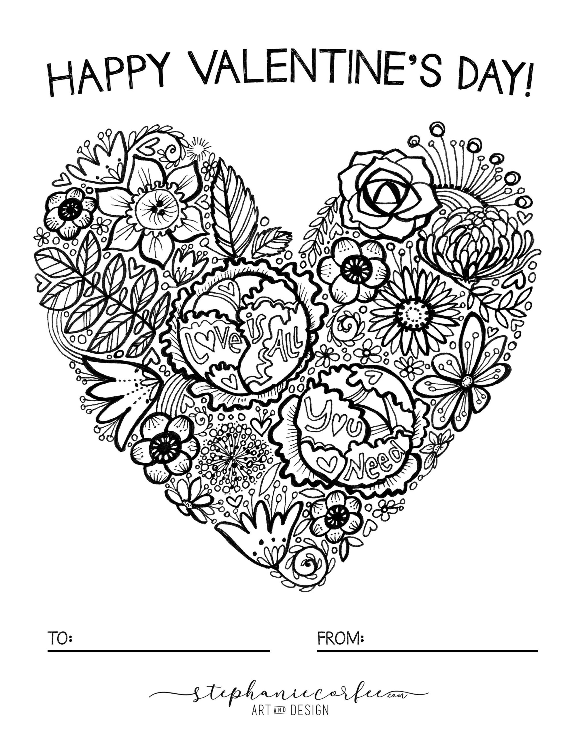 VALENTINE Coloring Page Digital Download Printable File 