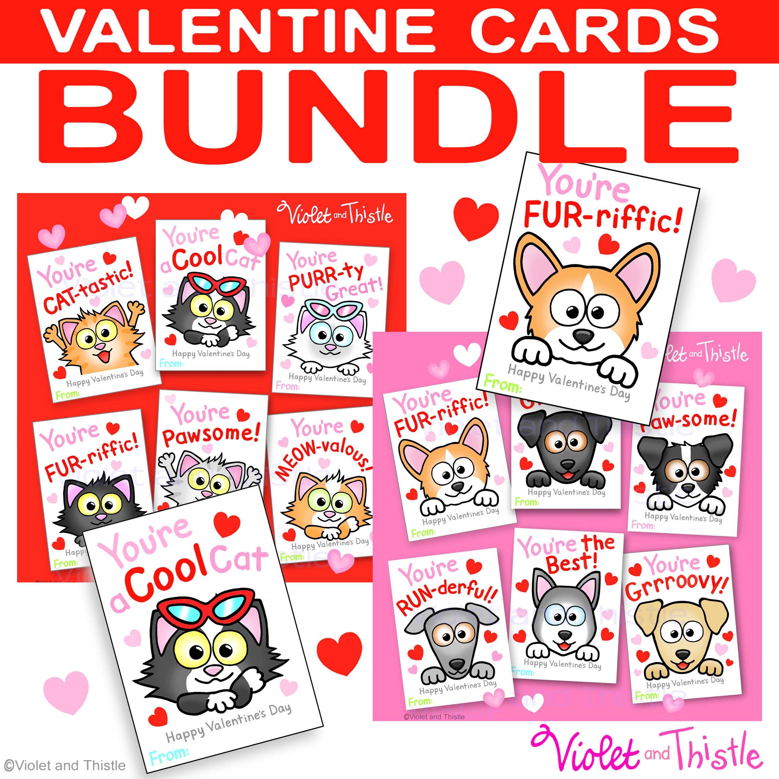 Valentine Day Cards Printable BUNDLE Teacher To Student Kids To 