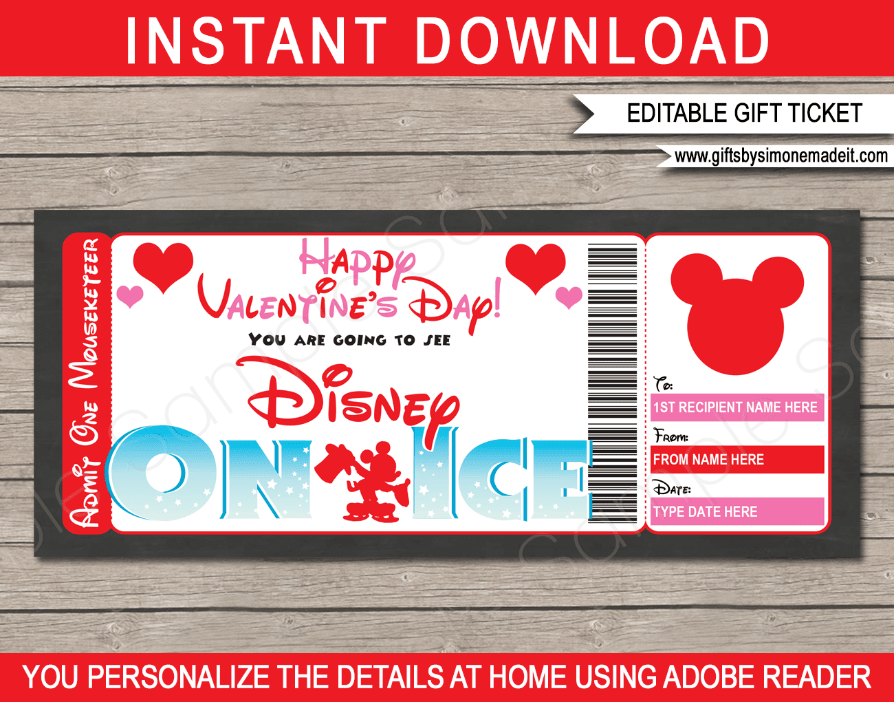 Valentines Day Disney On Ice Gift Ticket Template Gift Voucher