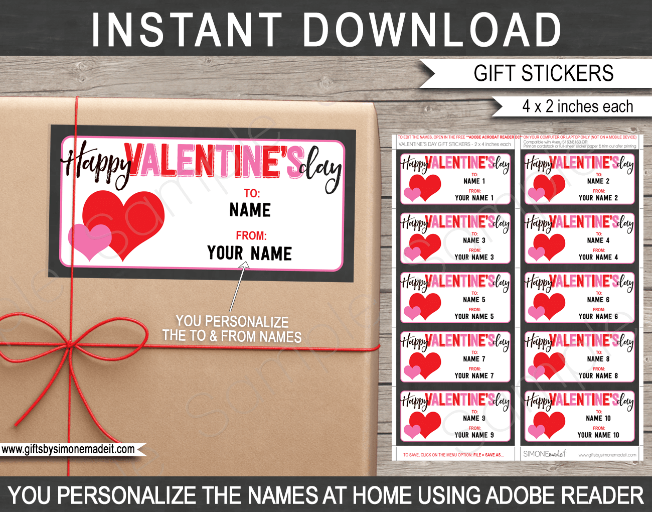 Valentines Day Gift Labels Template Kids Class Gift Tags Stickers