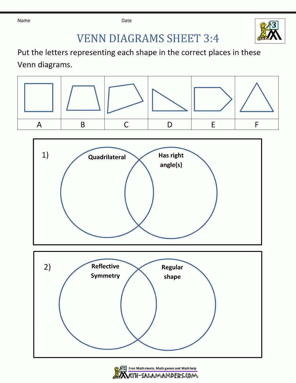 Venn Diagram Worksheets 3rd Grade