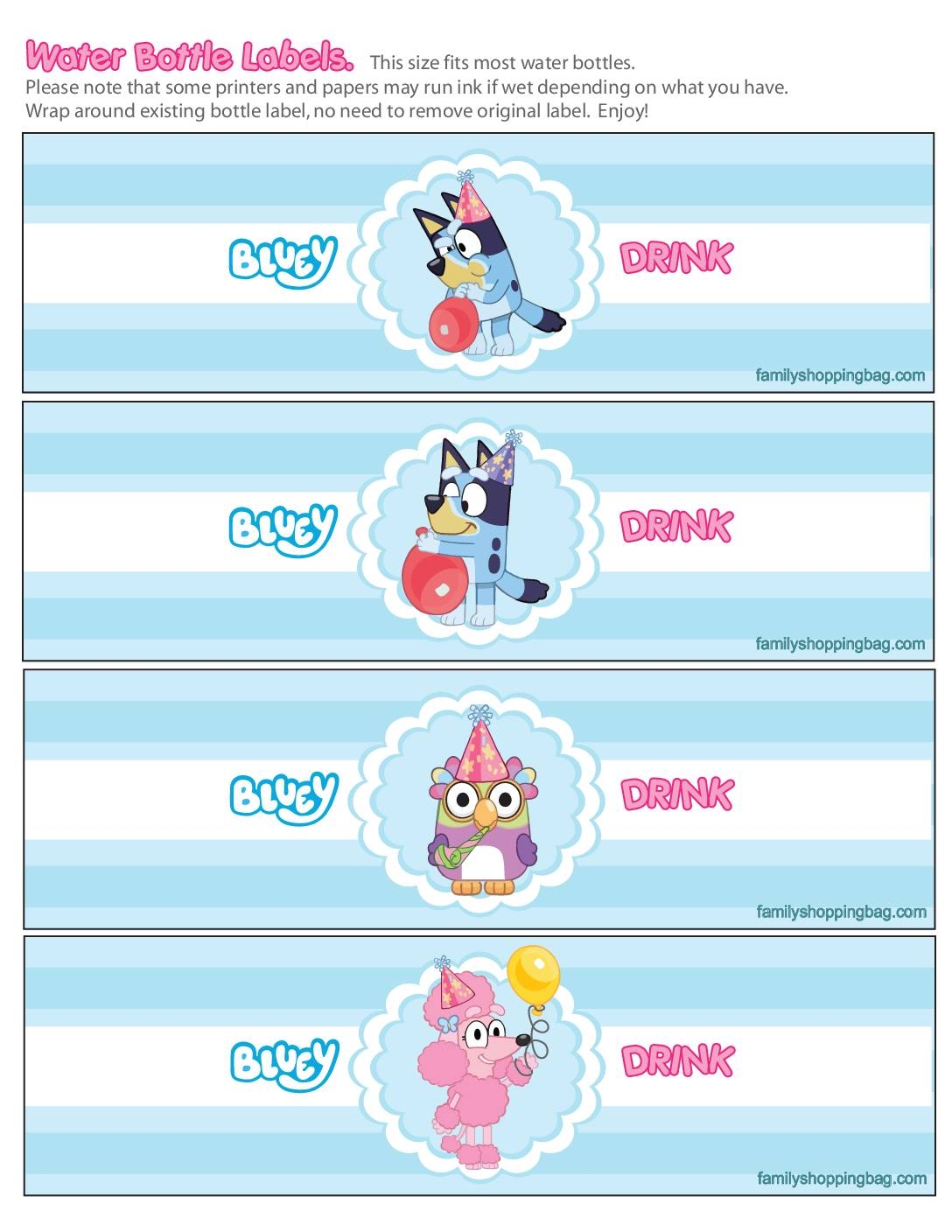 Water Labels Bluey