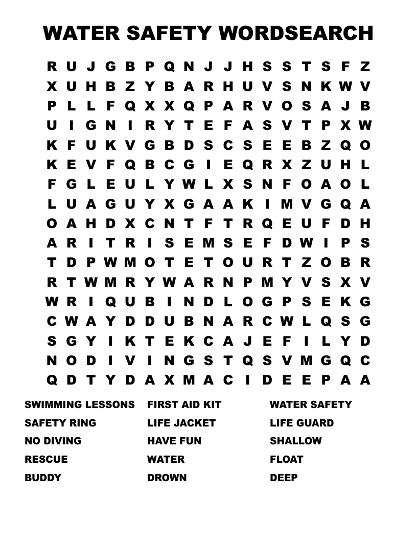 WATER SAFETY WORDSEARCH WordMint