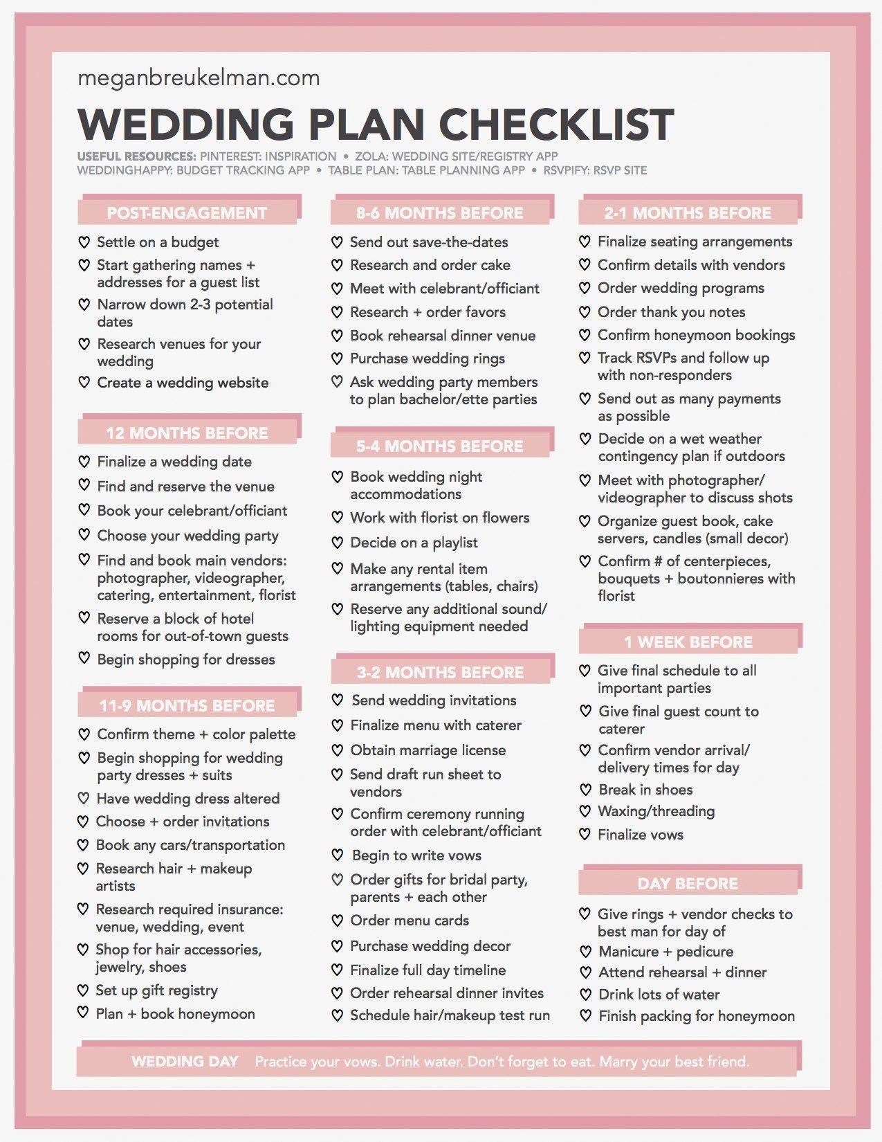 Wedding Countdown Checklist Free Printable Wedding Checklist PDF Worksheets Library