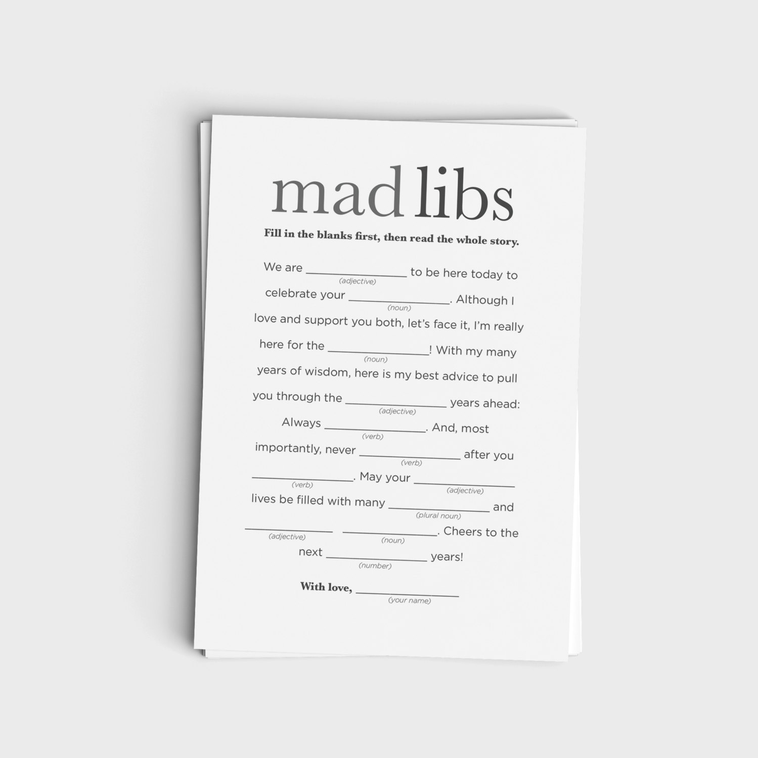 Free Printable Wedding Mad Libs