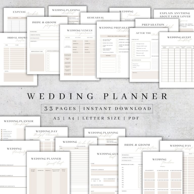 Wedding Planner Printable Printable Wedding Planner Pages Wedding Plan Bundle Wedding Planning Book Wedding Planner PDF A4 A5 2025 Etsy
