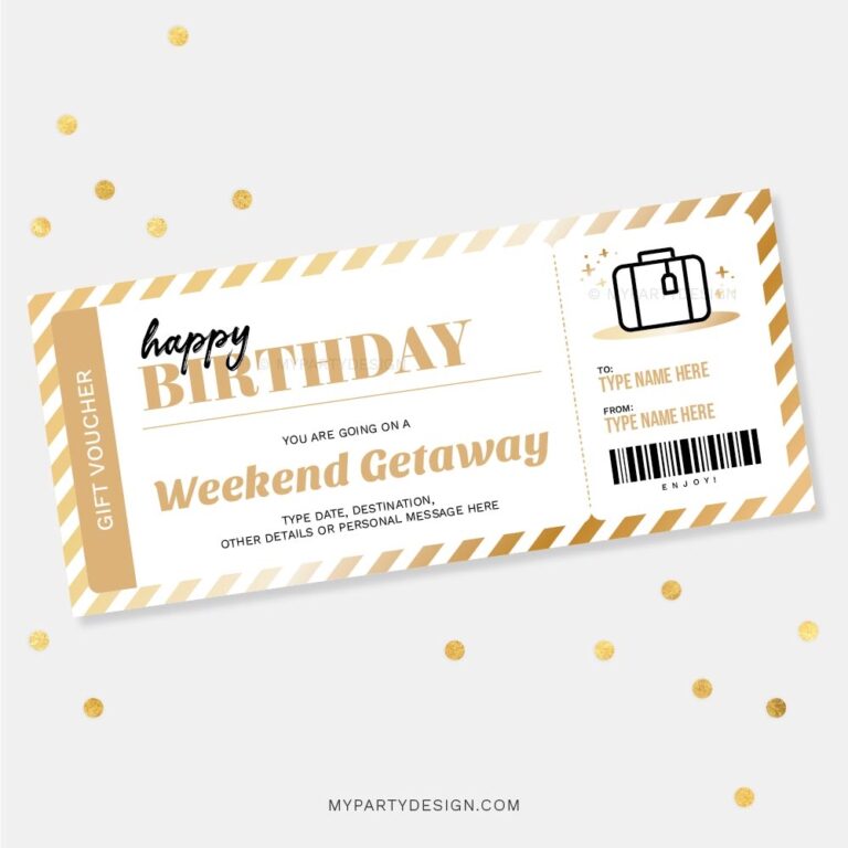 Weekend Getaway Gift Voucher Template My Party Design
