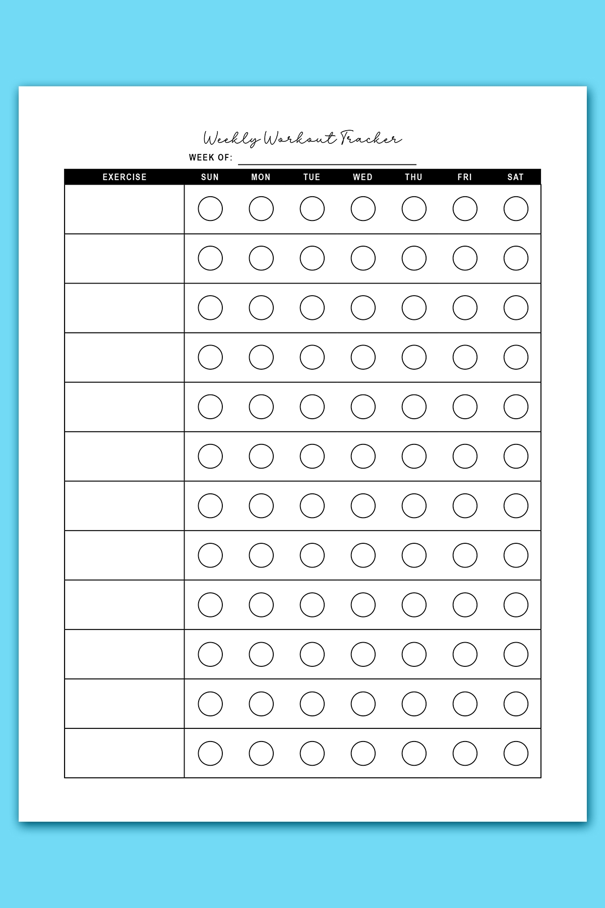 Weekly free printable workout log sheets example7 Mom Envy