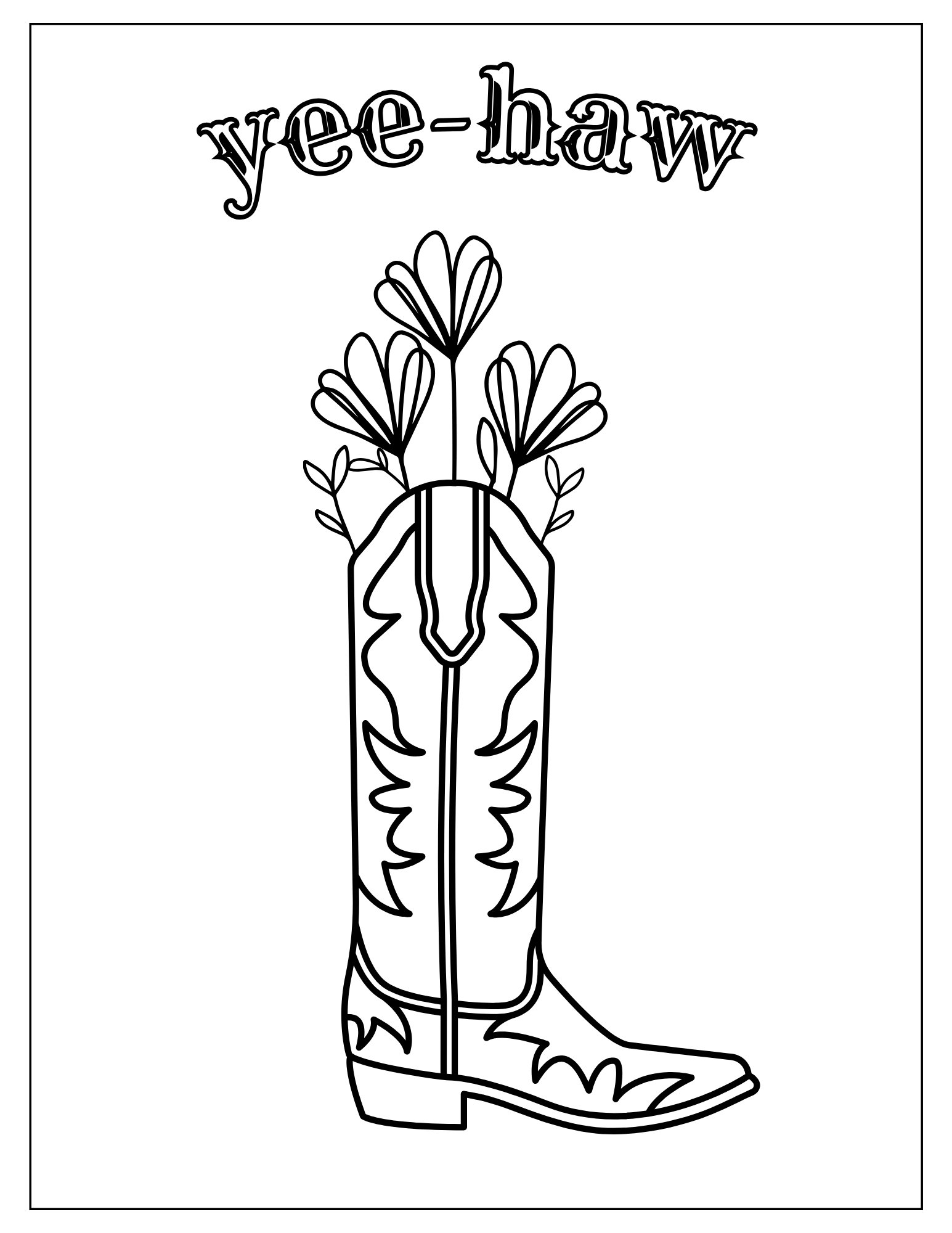 Western Coloring Page Yee haw Coloring Page Cowboy Boots Coloring Page Adult Coloring Page Coloring Page Printable Coloring Page
