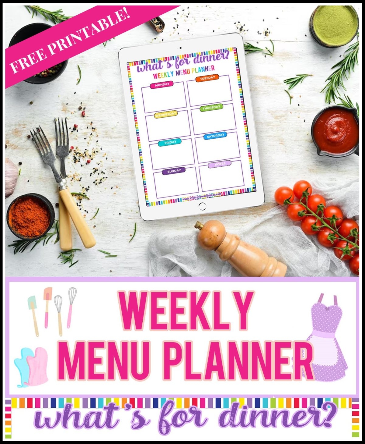 What s For Dinner Printable Weekly Menu Planner For The Love 