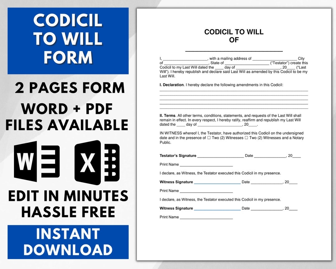 Free Printable Codicil To Will Pdf