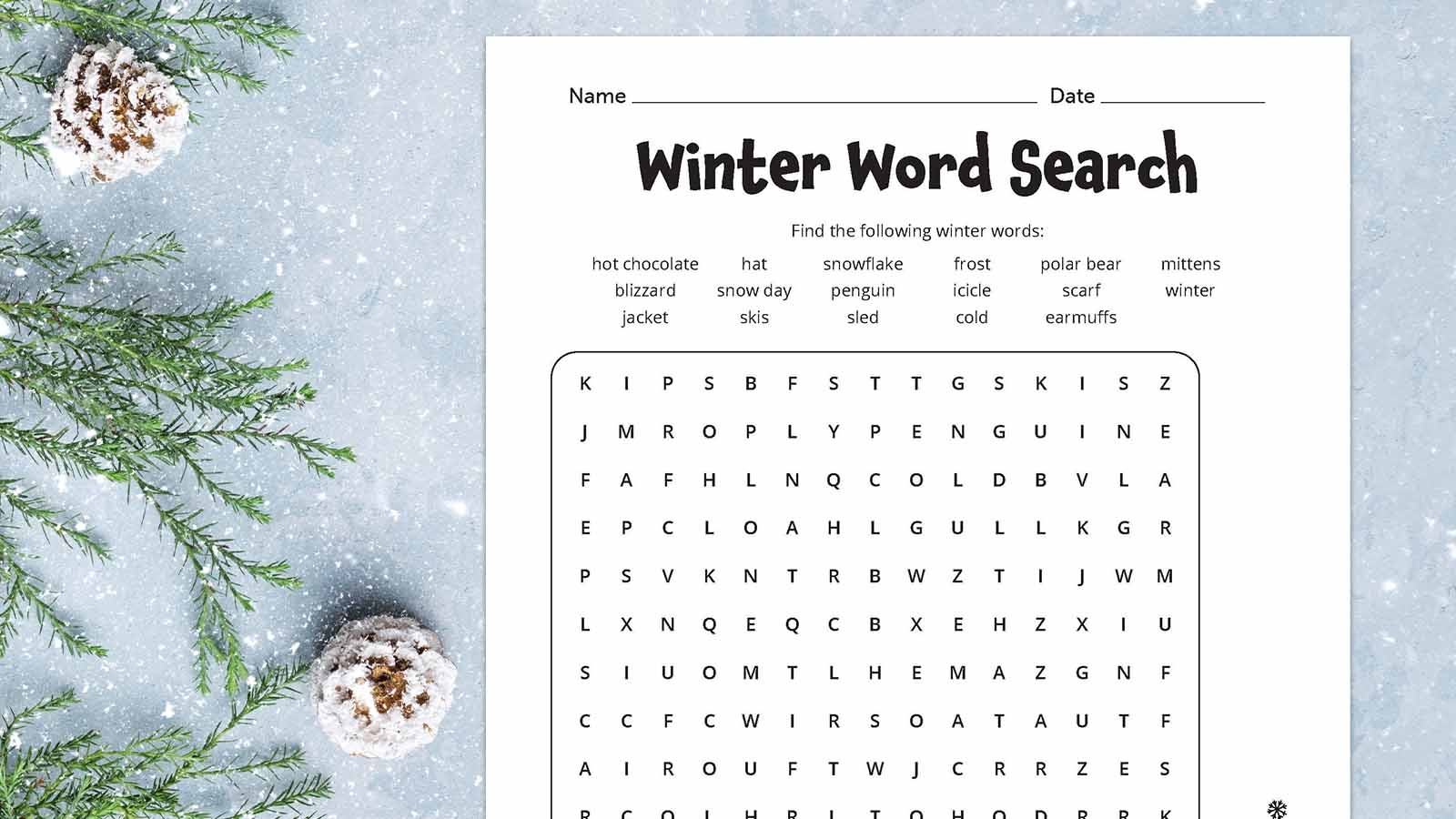 Winter Word Search Free Printable Worksheet Plus Answer Key