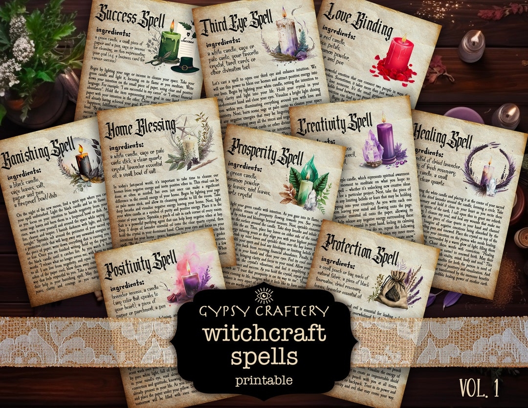 Witchcraft Spells Printable Grimoire Pages Spell Book Book Of Shadows Pages Witch Junk Journal Witchy Ephemera Digital Download Etsy