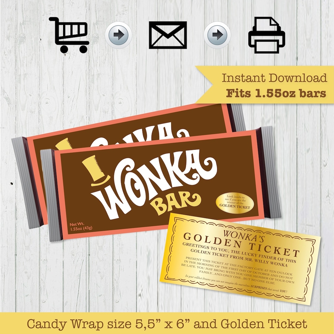Wonka Chocolate Printable Bar Wrapper Willy Wonka Party Custom Candy Bar Label Charlie And The Chocolate Factory DIY Etsy