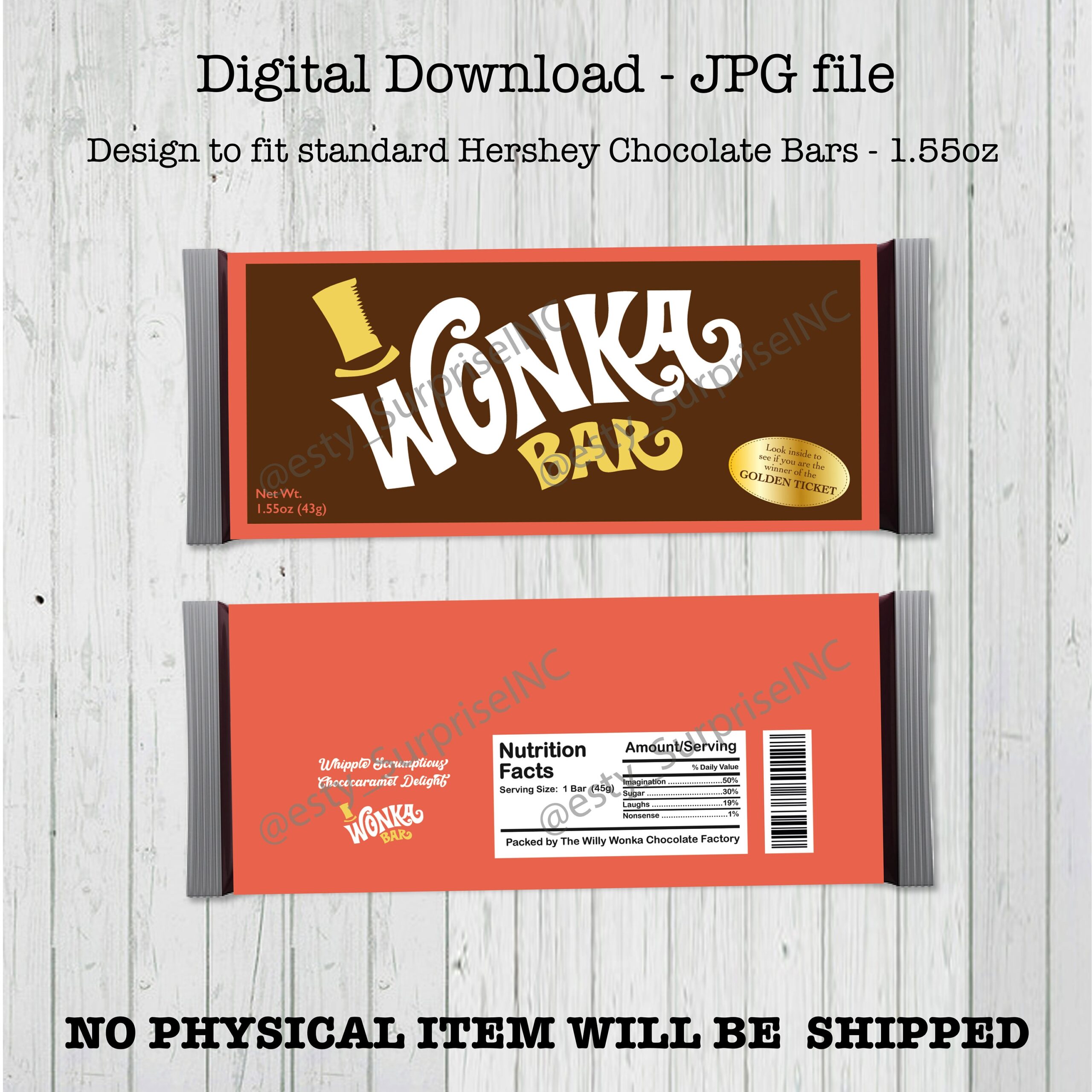 Wonka Chocolate Printable Bar Wrapper Willy Wonka Party Custom Candy Bar Label Charlie And The Chocolate Factory DIY Etsy