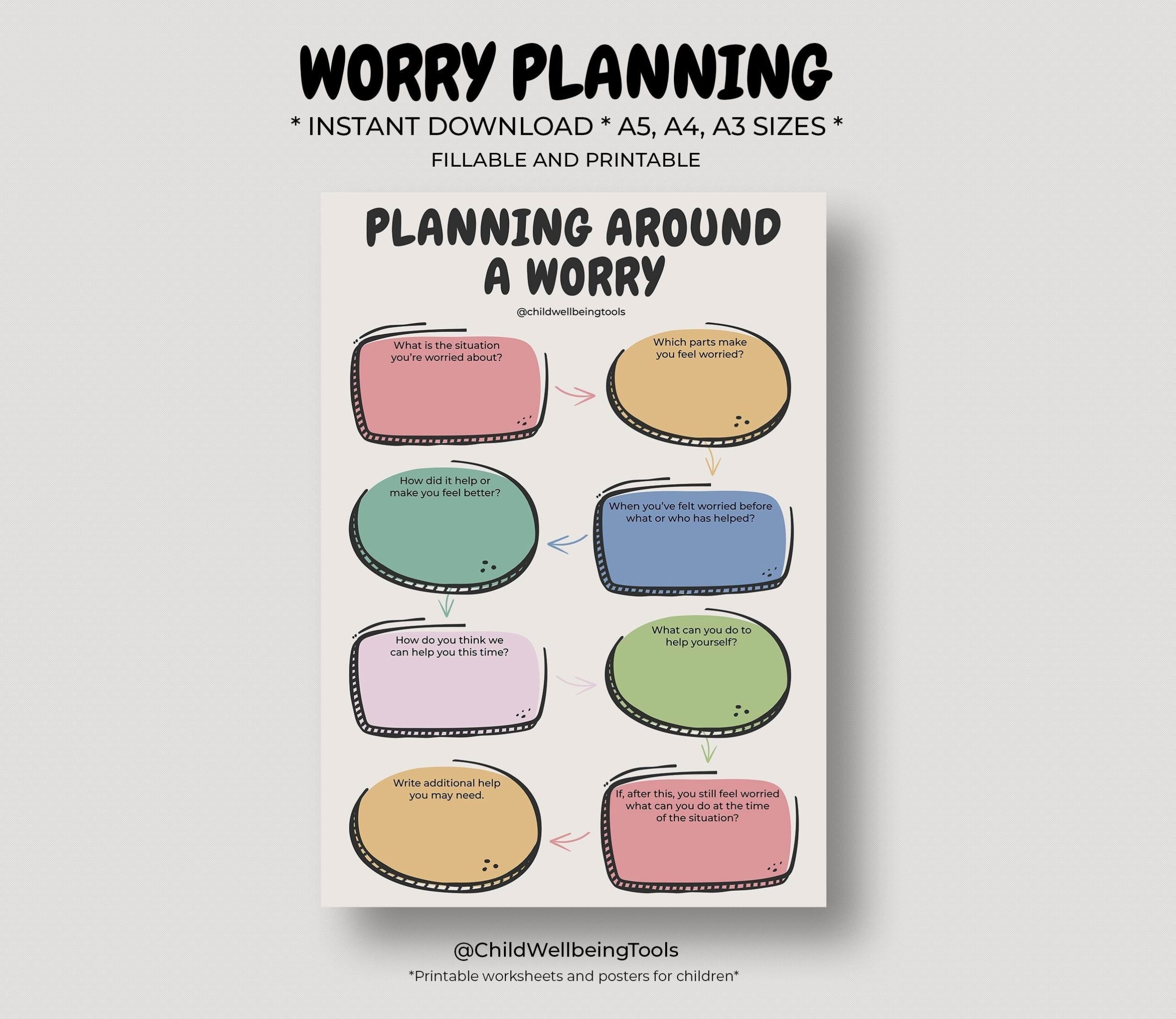 WORRY PLANNING Printable Worksheet For Kids Stress Management 