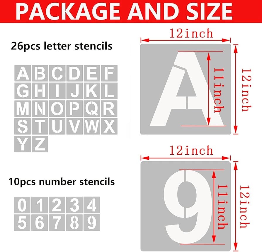 YEAJON 12 Inch Letter Stencils And Numbers 36 Pcs Alphabet Art Craft Stencils Reusable Plastic Templates For Wood Wall Fabric Rock Signage DIY Art Projects 12 Inch Arts Crafts U0026 Sewing Amazon